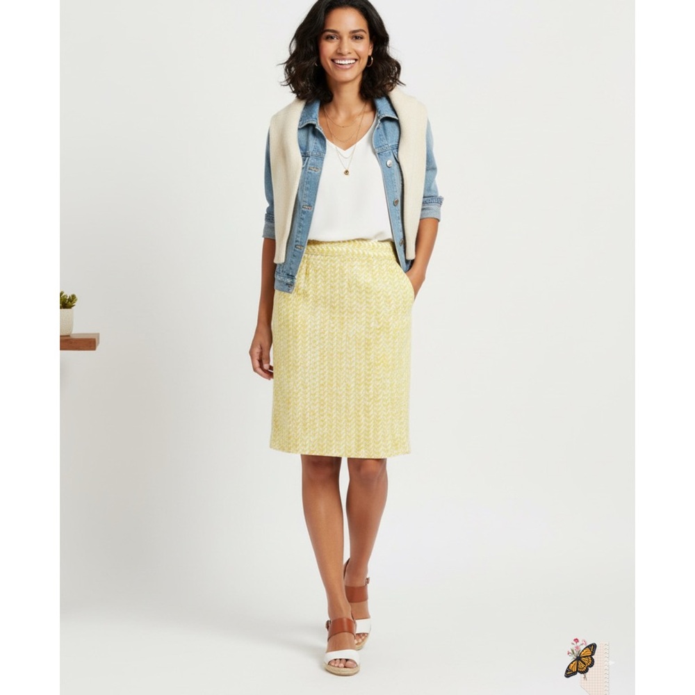 Cynthia Rowley Yellow White Print‎ Skirt | Size 6 | Cotton Blend